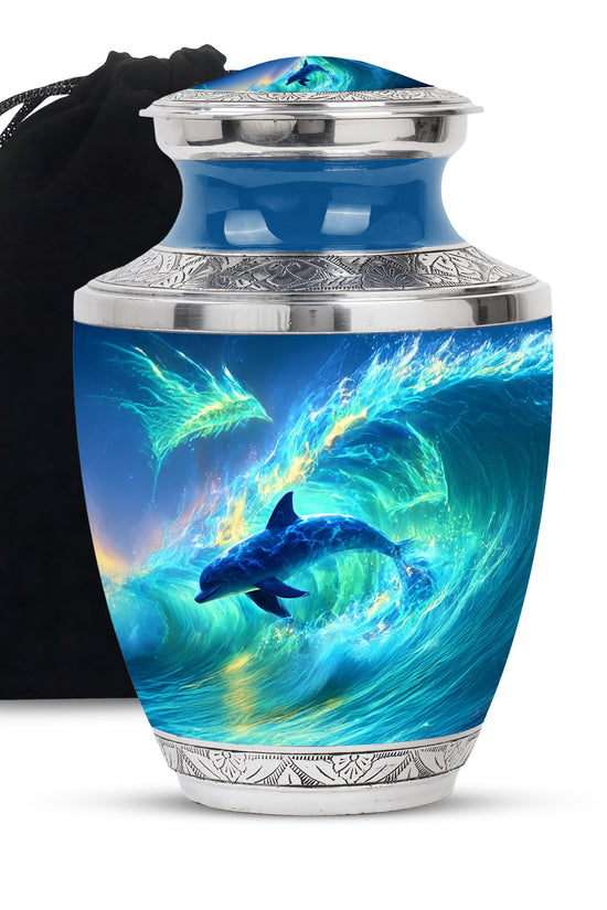 Blue Dolphin Memorial Urn - Ocean Theme Cremation Urn For Loved Ones