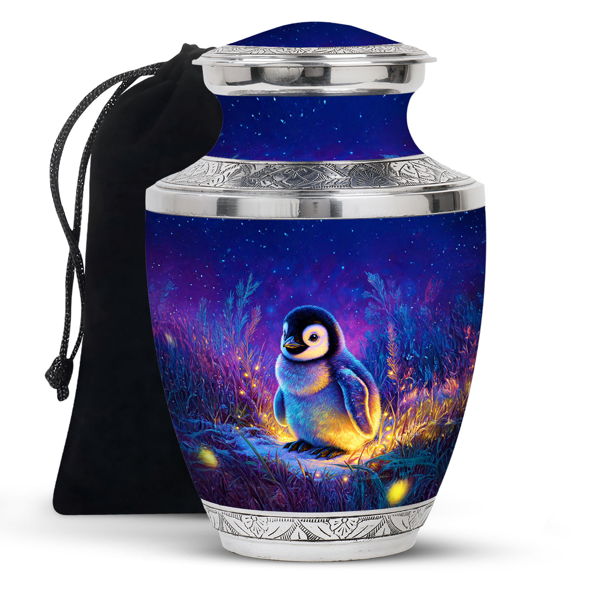 Baby Penguin Night Scenic Urn - Burial Container Urns For Human Ashes