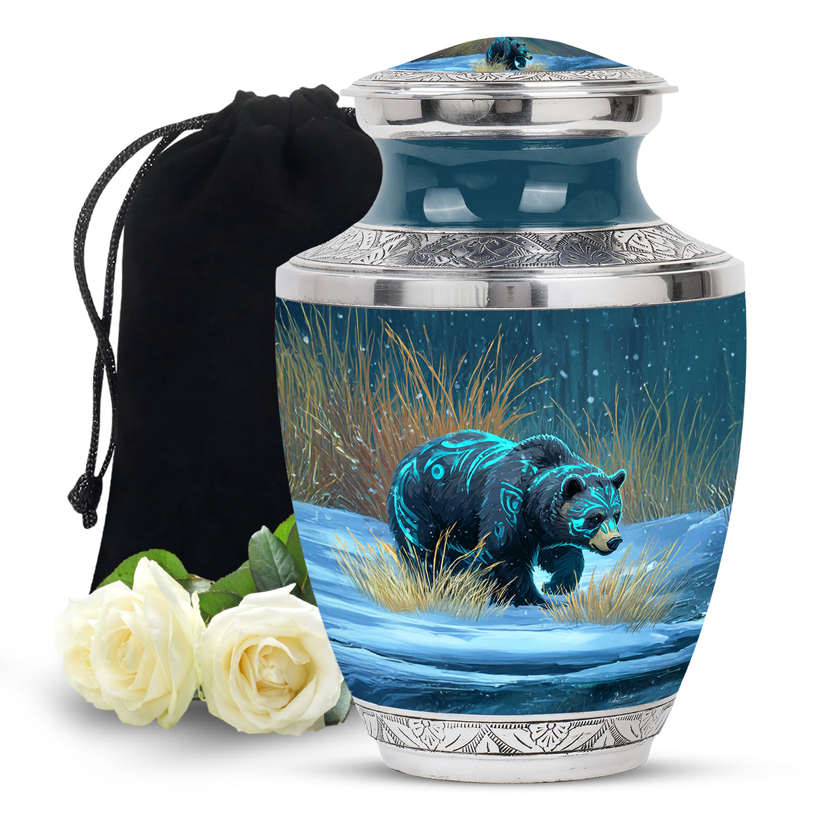 Majestic Snow Bear Funeral Urn - Nature Memorial Urn For Loved Ones