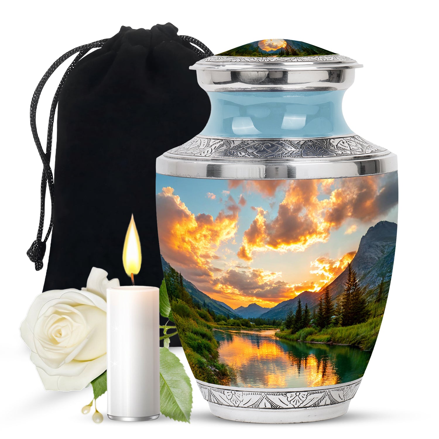 Sunset Lake MemorialUrn - Beautiful Nature Funeral Urn For Loved Ones