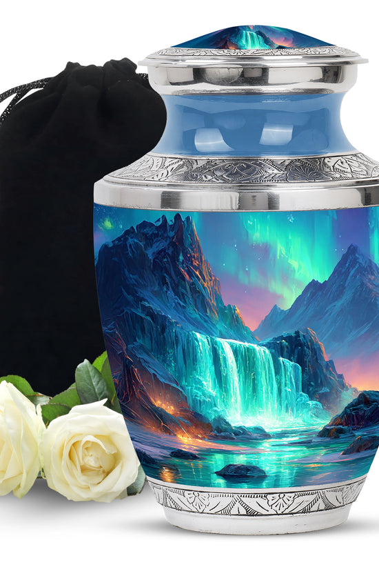 Nature Waterfall Cremation Urn - Beautiful Mountain Urn For Male & Female
