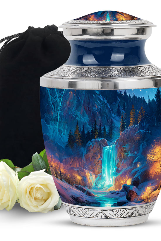 Winter Forest Memorial Urn - Waterfall Cremation Urn For Human Ashes