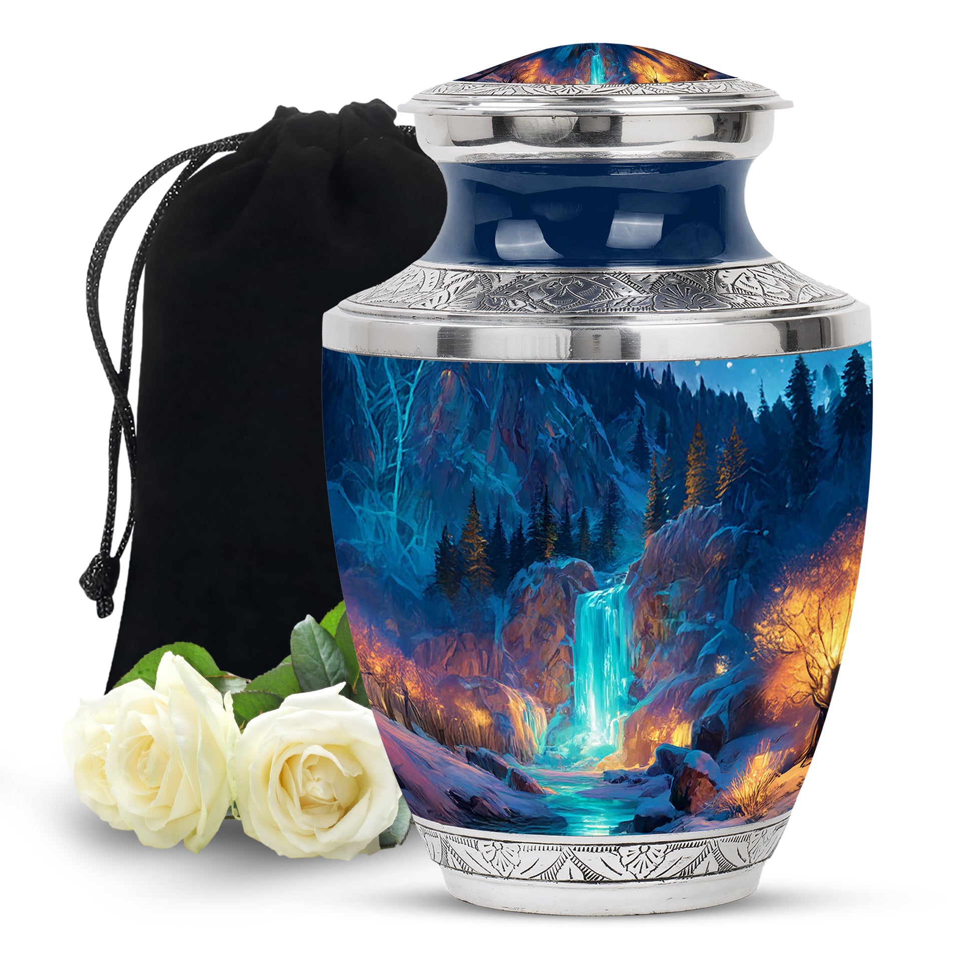 Winter Forest Memorial Urn - Waterfall Cremation Urn For Human Ashes