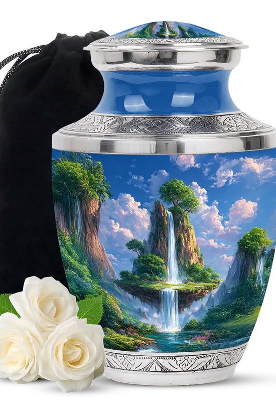 Beautiful Nature Cremation Urn - Floating Island Waterfall Urn For Adult Ashes