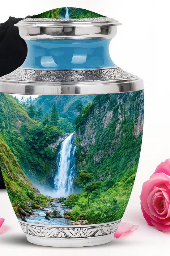 Waterfall Theme Memorial Urn - Large Aluminium Urn For Adult Ashes