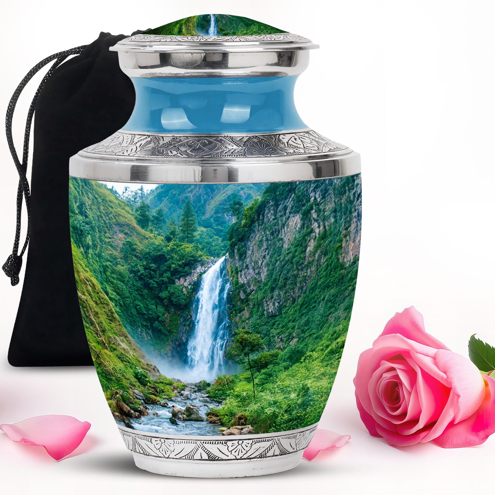 Waterfall Theme Memorial Urn - Large Aluminium Urn For Adult Ashes