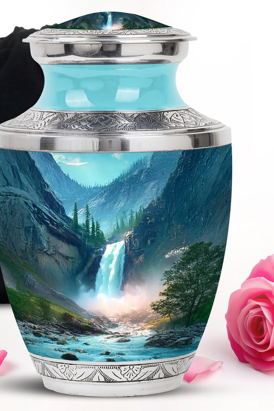 Beautiful Waterfall Cremation Urn - Mountain Memorial Urn For Loved Ones
