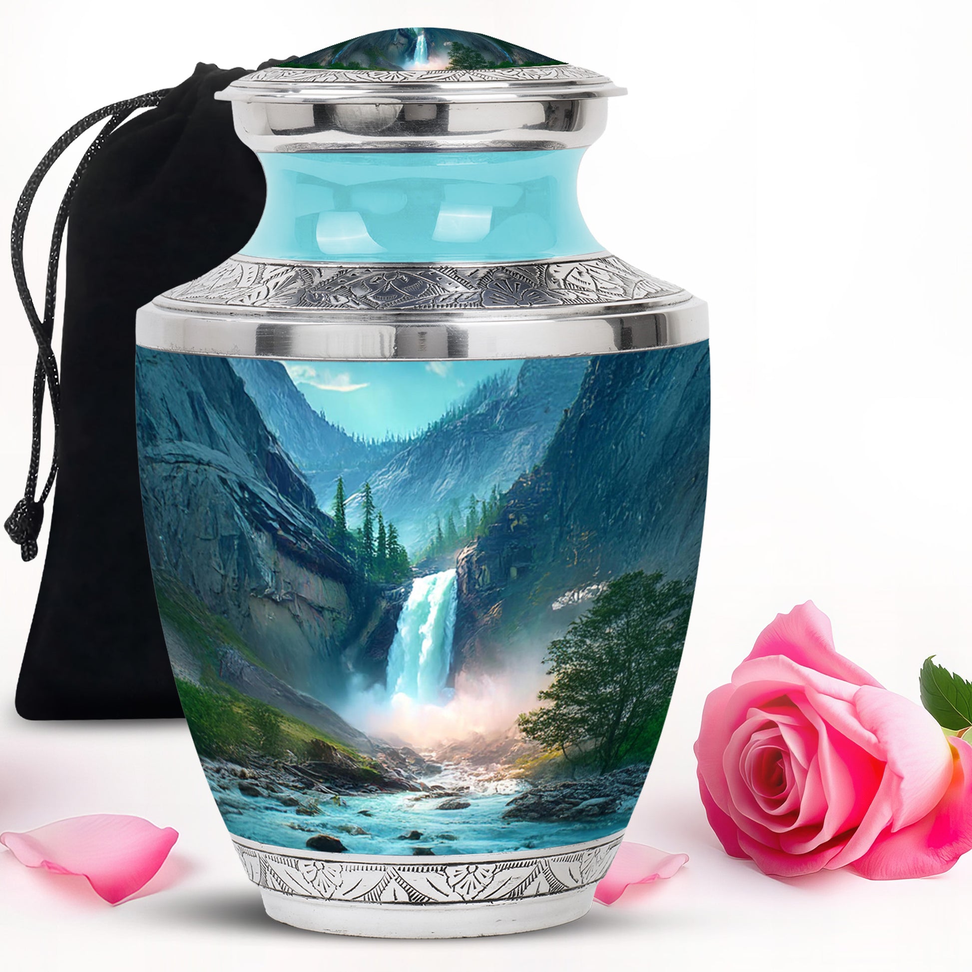 Beautiful Waterfall Cremation Urn - Mountain Memorial Urn For Loved Ones