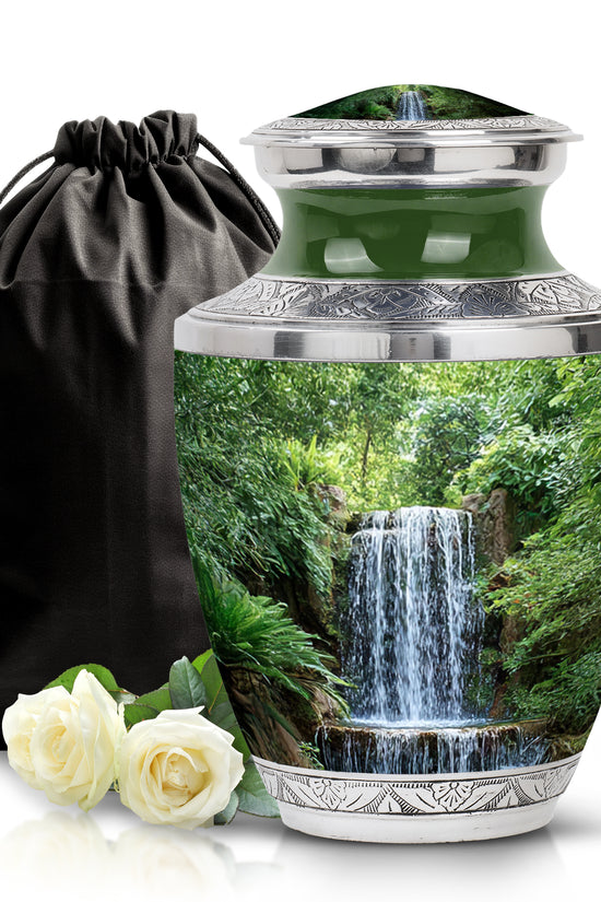 Waterfall Funeral Urn - Forest Nature Cremation Urn For Adult Ashes
