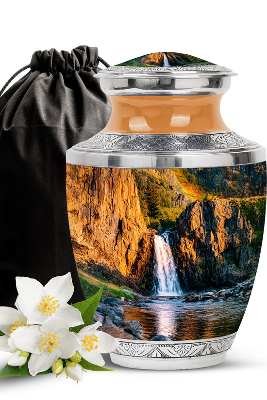 Mountain Waterfall Cremation Urn - Funeral Urn For Human Ashes