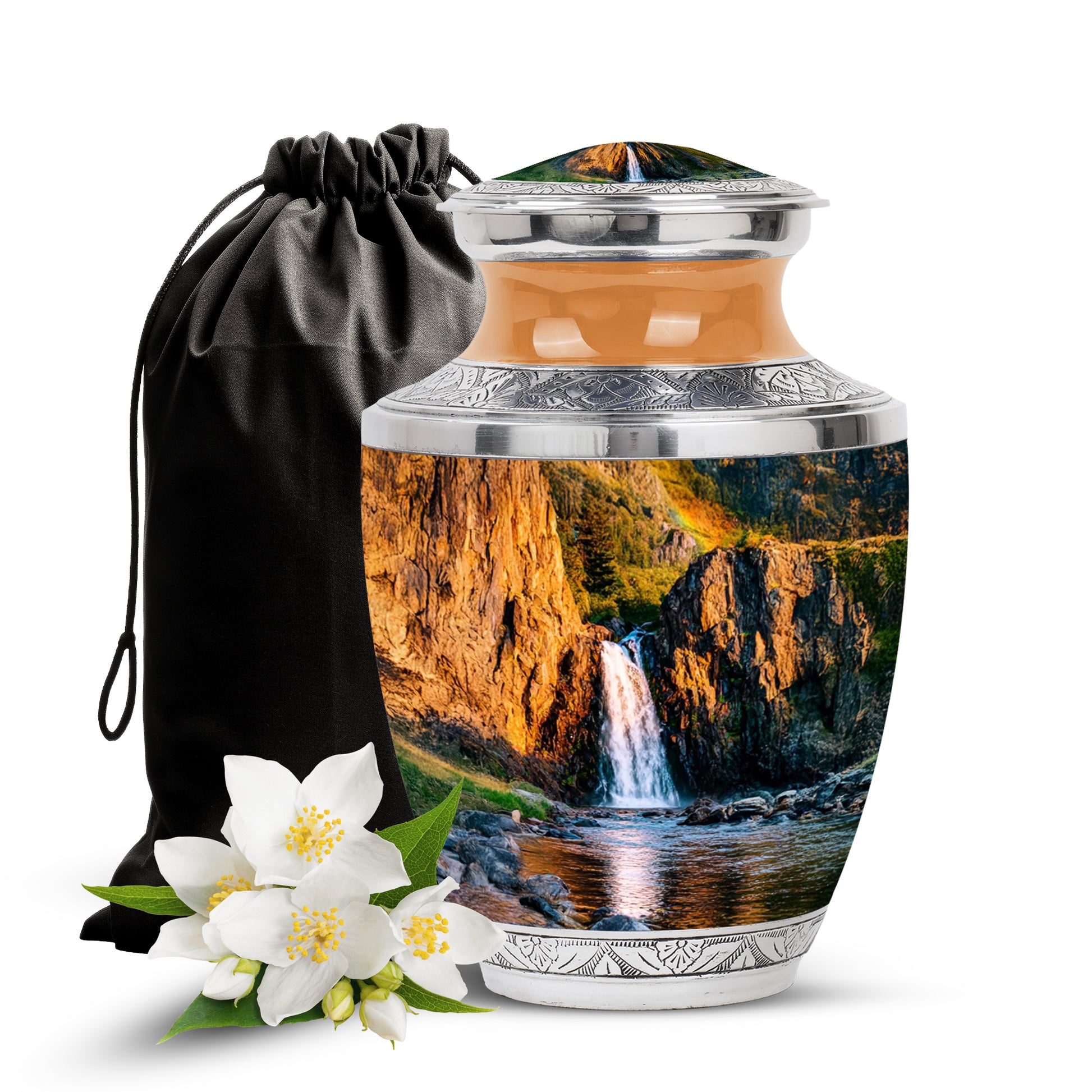Mountain Waterfall Cremation Urn - Funeral Urn For Human Ashes