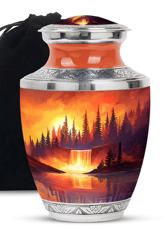 Forest Waterfall Funeral Urn - Nature Cremation Urn For Adult Ashes