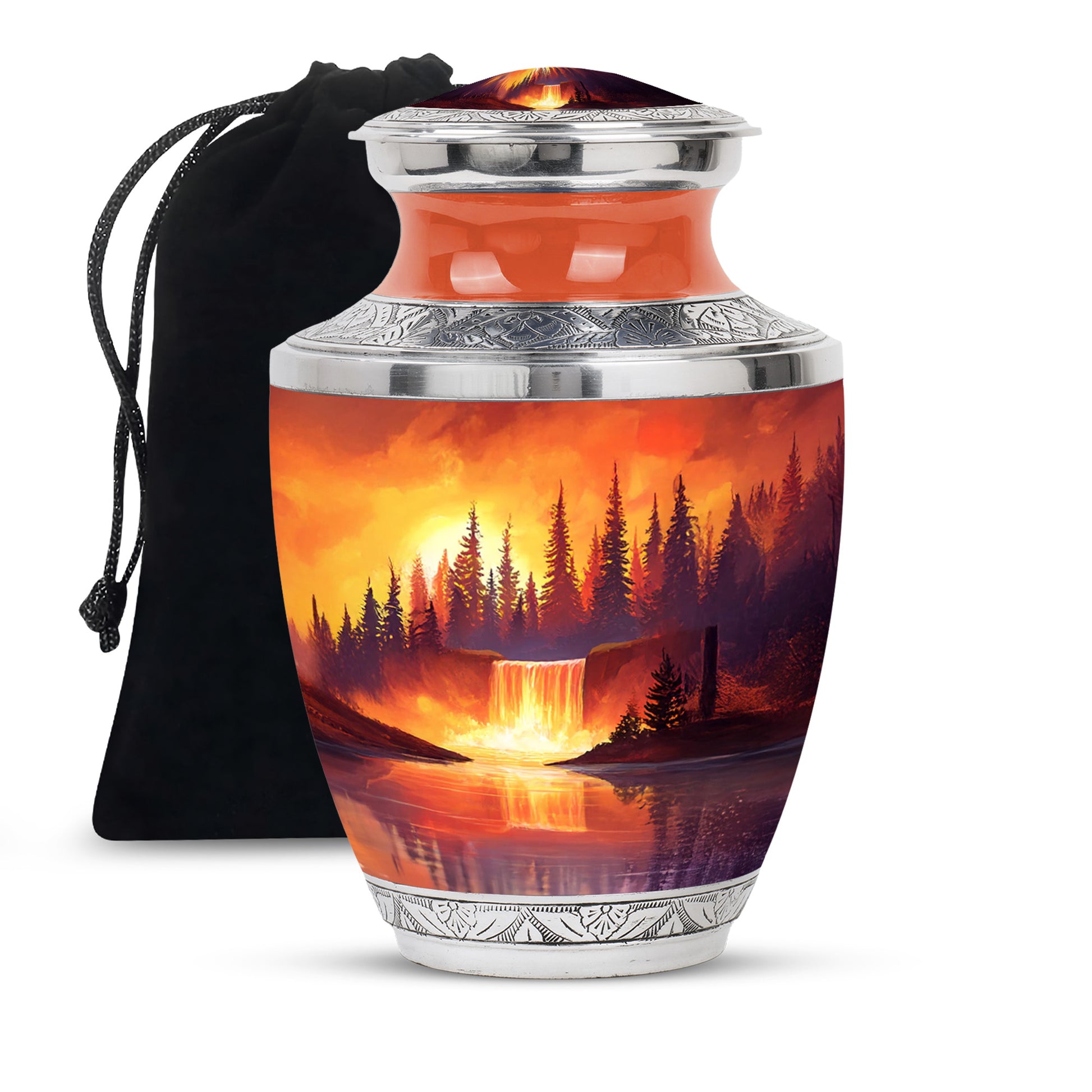 Forest Waterfall Funeral Urn - Nature Cremation Urn For Adult Ashes