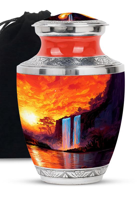 Sunset Waterfall Cremation Urn - Premium Memorial Urn For Human Ashes