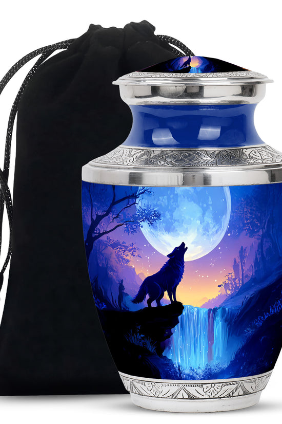 Artistic Waterfall Memorial Urn - Wolf Cremation Urn For Loved Ones