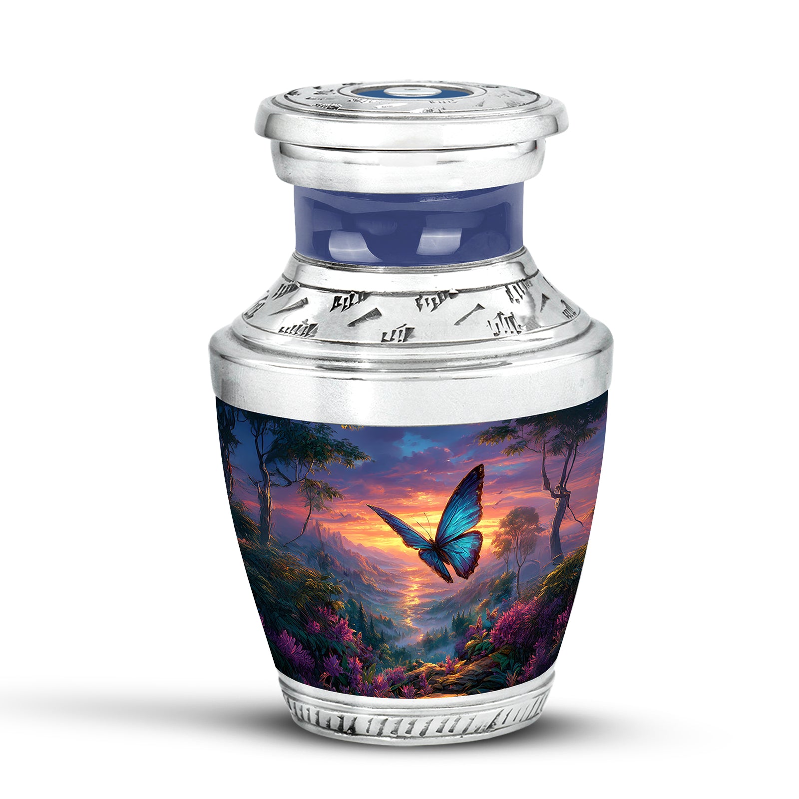Blue Butterfly Homage Cremation Urns for Human Ashes - 10-inch, 200 cu in - Yatskia