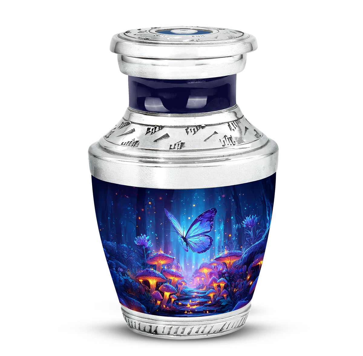 Personalized Blue Steadfast Butterfly Cremation Urns for Human Ashes - 10-inch, 200 cu in - Karyliz