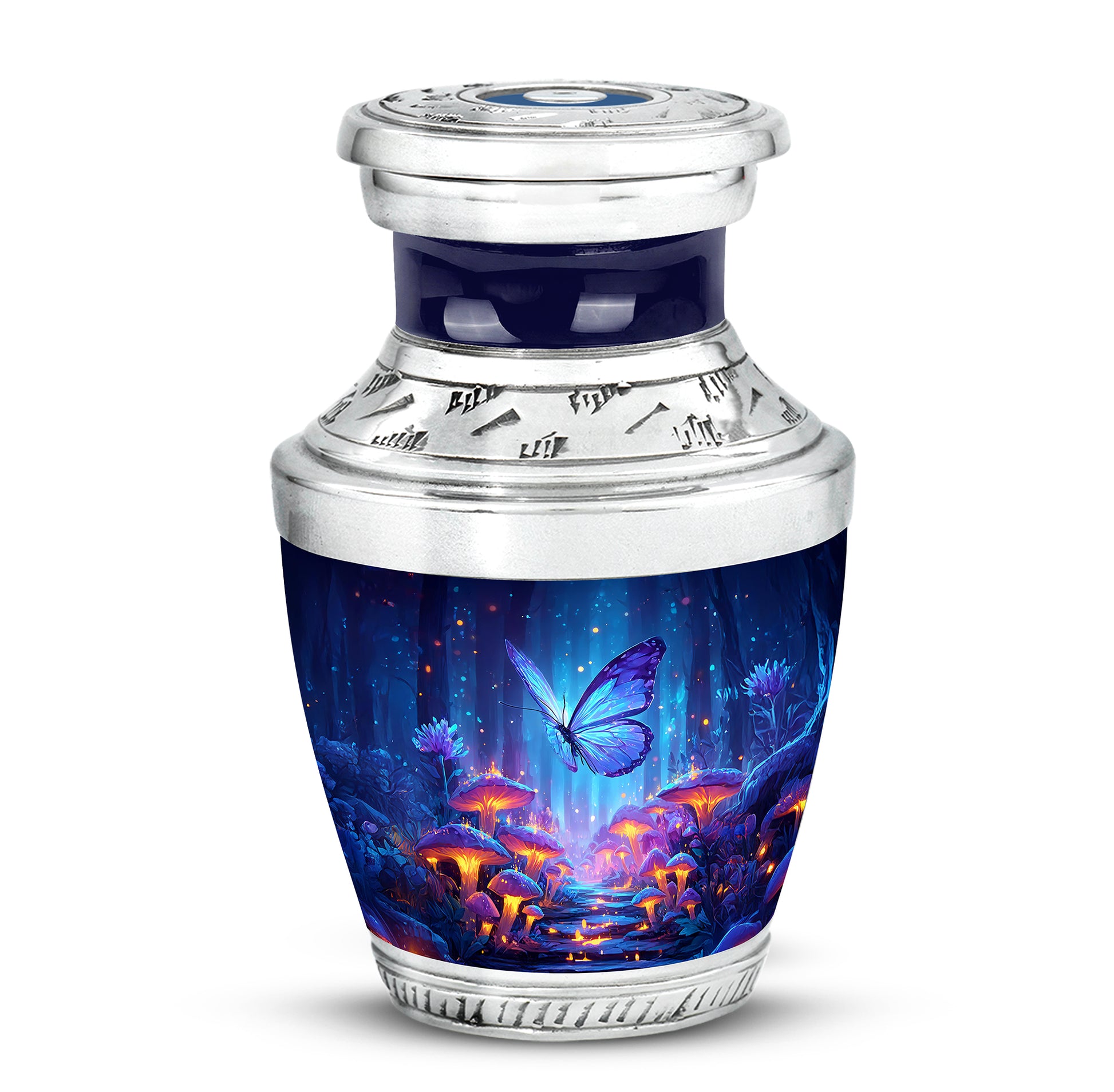 Personalized Blue Steadfast Butterfly Cremation Urns for Human Ashes - 10-inch, 200 cu in - Yatskia
