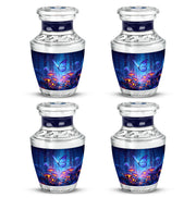Indigo Butterfly Cremation Urn back view with polished surface - contemporary butterfly design with modern artistic flair - 10 inch aluminum urn for cremated remains