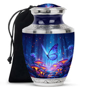 Azure Butterfly Cremation Urn side profile showing urn shape - contemporary butterfly design with modern artistic flair - full-size 10 inch 200 cubic inch adult cremation urn