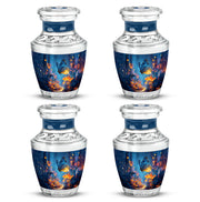 Slate Blue Butterfly Cremation Urn back view with polished surface - modern art-inspired butterfly motif on sleek aluminum - 10 inch aluminum urn for cremated remains