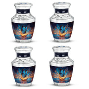 Cornflower Blue Butterfly Cremation Urn back view with polished surface - artistic butterfly interpretation with creative detail - 10 inch aluminum urn for cremated remains