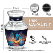 Royal Blue Butterfly Cremation Urn top-down view of secure threaded lid - artistic butterfly interpretation with creative detail - mini keepsake memorial for portion of cremation ashes