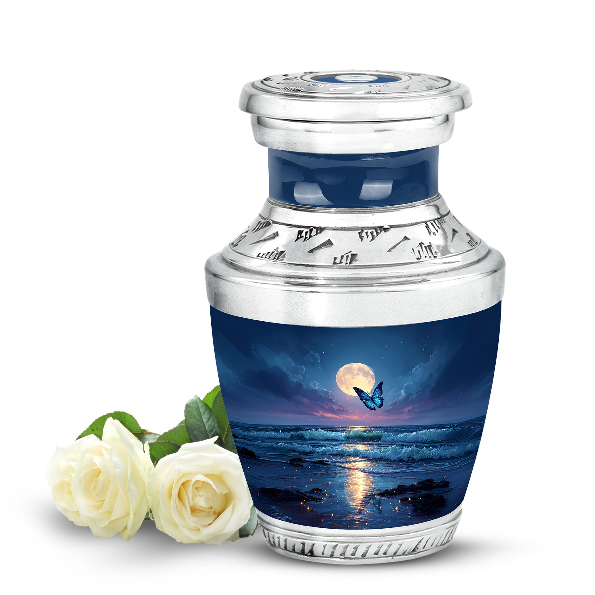 Personalized Blue Heavenly Butterfly Cremation Urns for Human Ashes - 10-inch, 200 cu in - Yatskia
