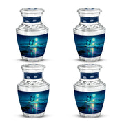 Royal Blue Butterfly Cremation Urn back view with polished surface - artistic butterfly interpretation with creative detail - 10 inch aluminum urn for cremated remains