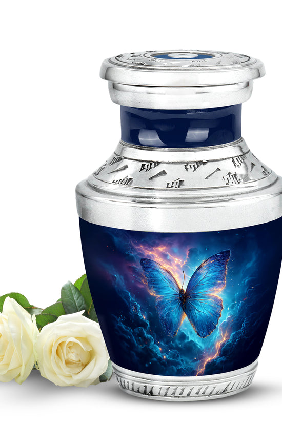 Blue Serene Butterfly Memorial Urn for Ashes - 10-inch, 200 cu in - Yatskia