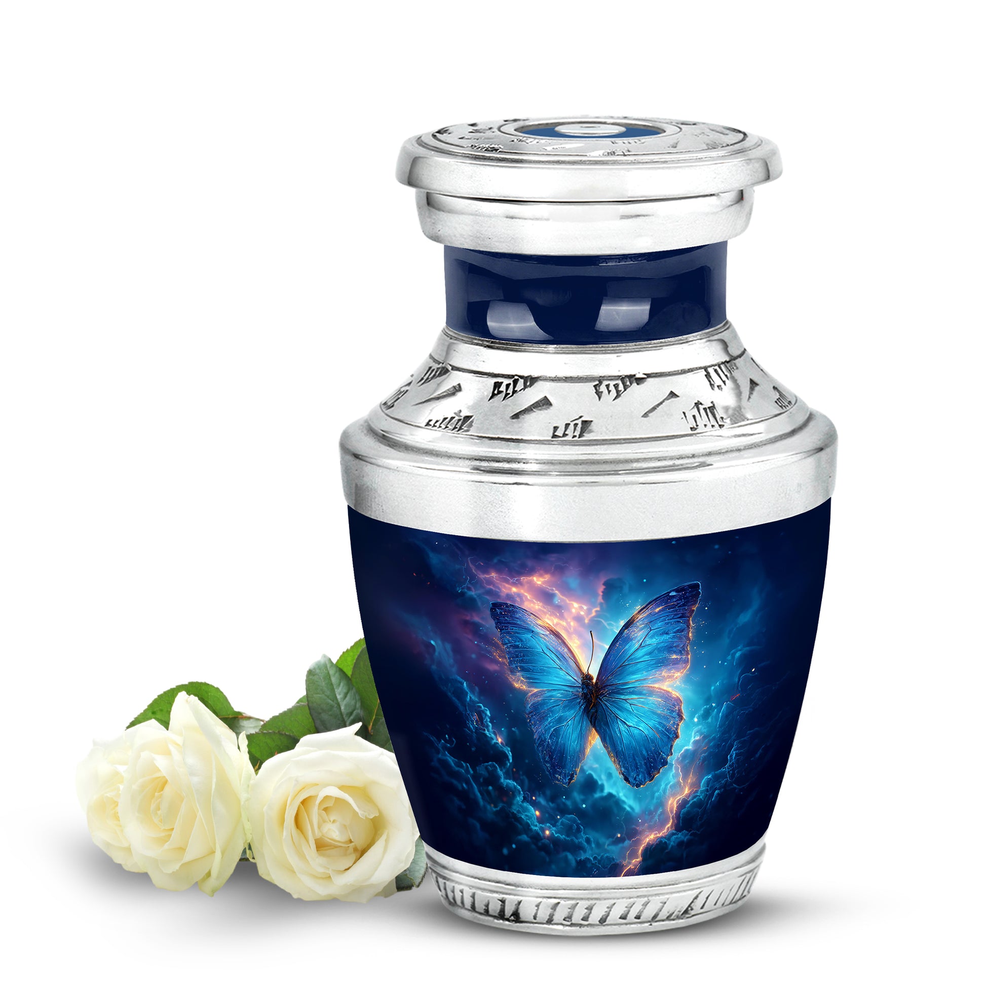 Blue Serene Butterfly Memorial Urn for Ashes - 10-inch, 200 cu in - Yatskia
