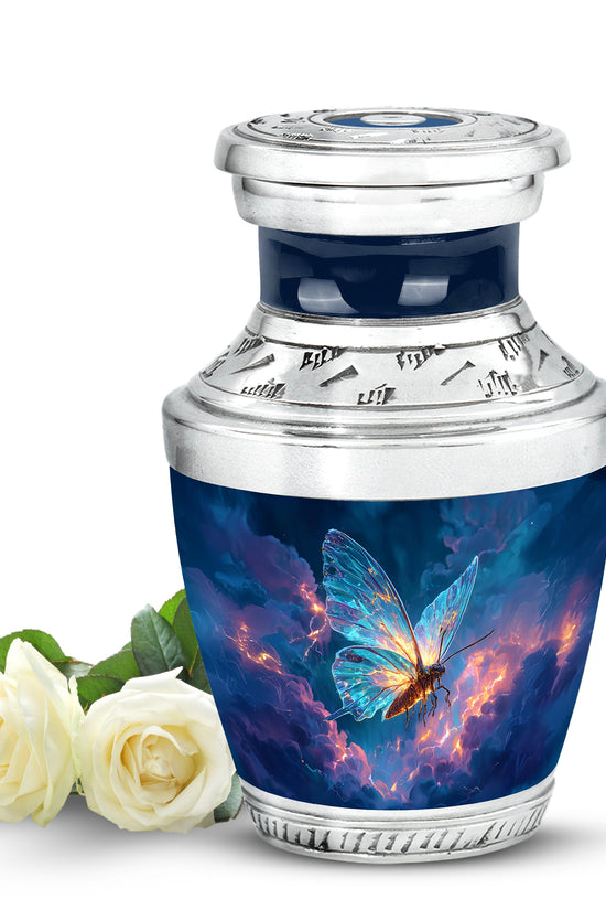Luminous Blue Butterfly Memorial Urn for Human Ashes - 10-inch, 200 cu in - Yatskia