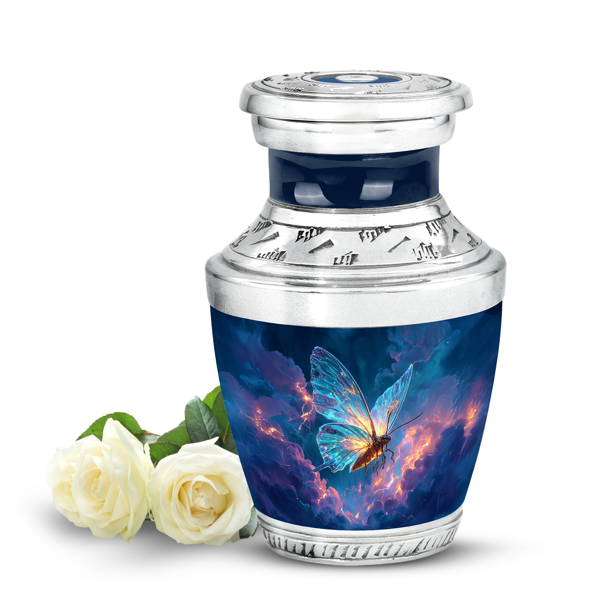 Luminous Blue Butterfly Memorial Urn for Human Ashes - 10-inch, 200 cu in - Yatskia