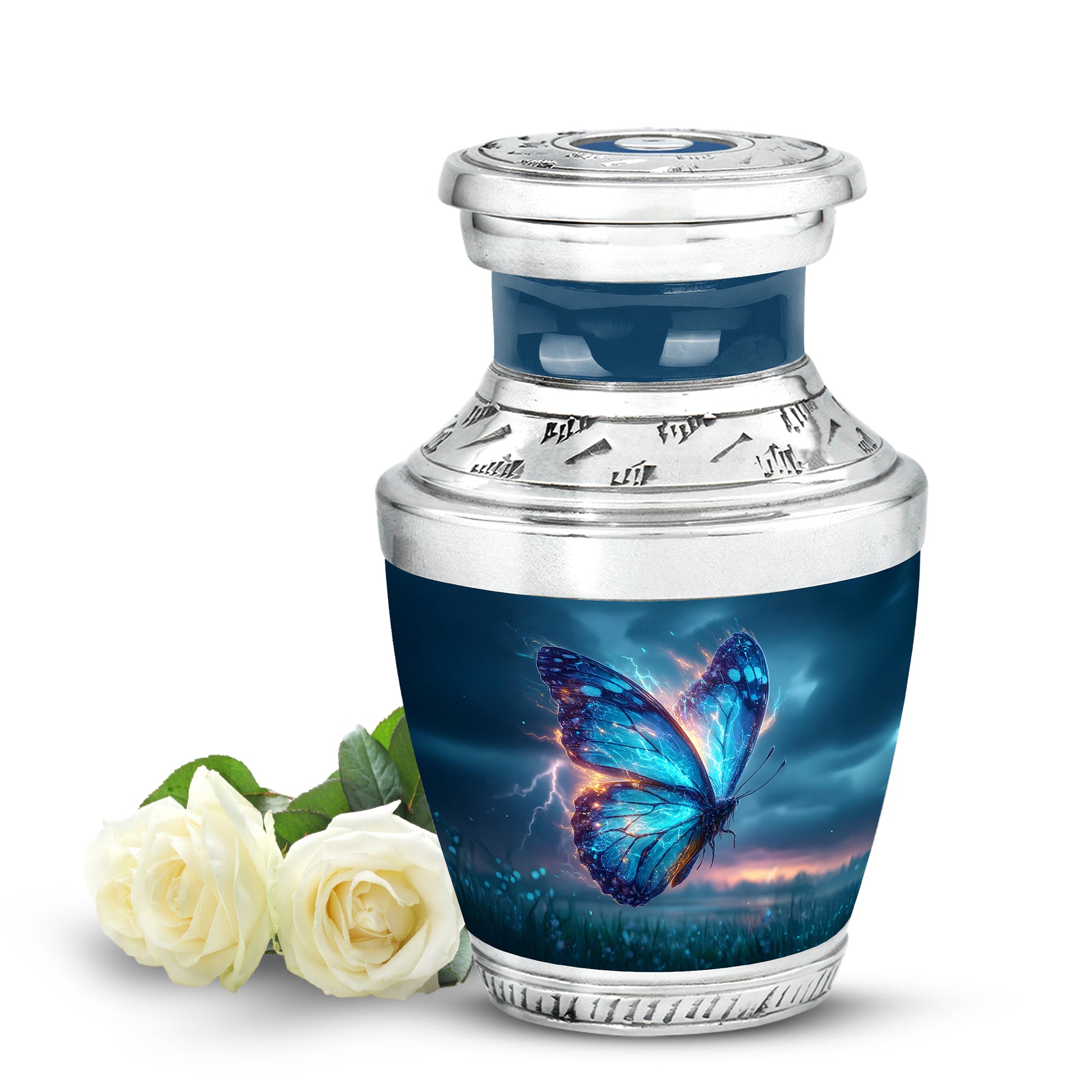 Blue Venerable Butterfly Cremation Urns for Human Ashes - 10-inch, 200 cu in - Yatskia