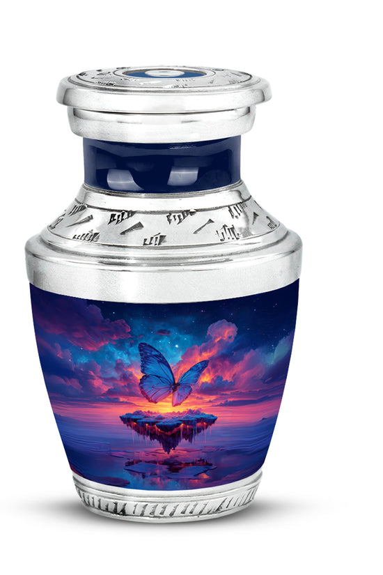 Blue Butterfly Keepsake Cremation Urns for Human Ashes - 10-inch, 200 cu in - Yatskia
