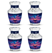 Azure Butterfly Cremation Urn back view with polished surface - contemporary butterfly design with modern artistic flair - 10 inch aluminum urn for cremated remains