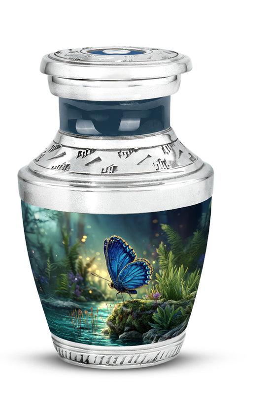 Blue Sacred Butterfly Cremation Urns for Human Ashes - 10-inch, 200 cu in - Yatskia