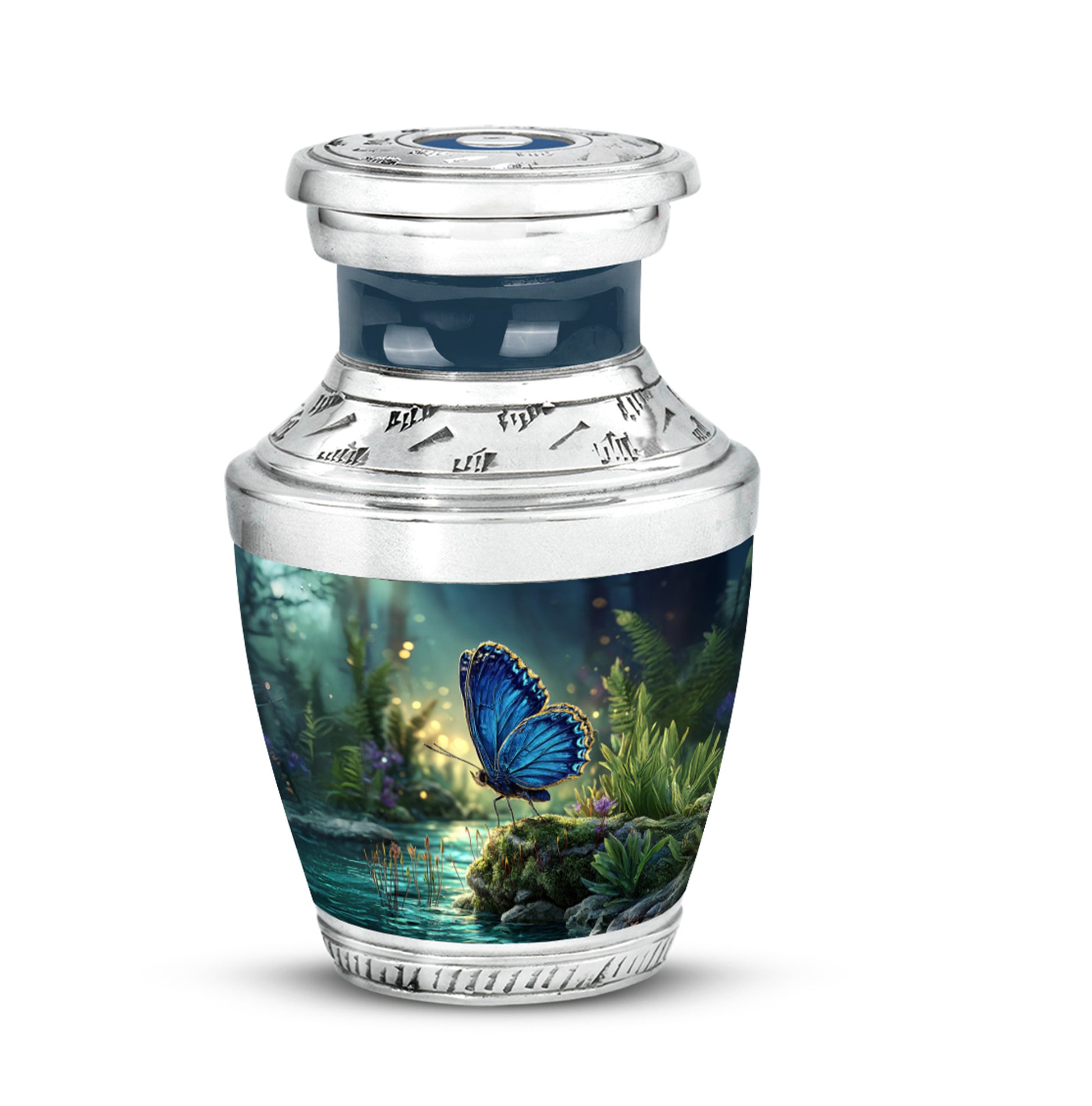 Blue Sacred Butterfly Cremation Urns for Human Ashes - 10-inch, 200 cu in - Yatskia