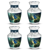 Azure Butterfly Cremation Urn back view with polished surface - modern art-inspired butterfly motif on sleek aluminum - 10 inch aluminum urn for cremated remains