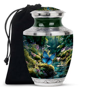 Jade Green Butterfly Cremation Urn side profile showing urn shape - contemporary butterfly design with modern artistic flair - full-size 10 inch 200 cubic inch adult cremation urn