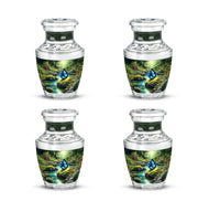 Forest Green Butterfly Cremation Urn back view with polished surface - stylized abstract butterfly pattern with bold lines - 10 inch aluminum urn for cremated remains
