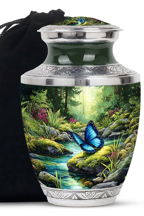 Blue Butterfly Theme Creamtion Urn - Beautiful Nature Theme Funeral Urn For Ashes