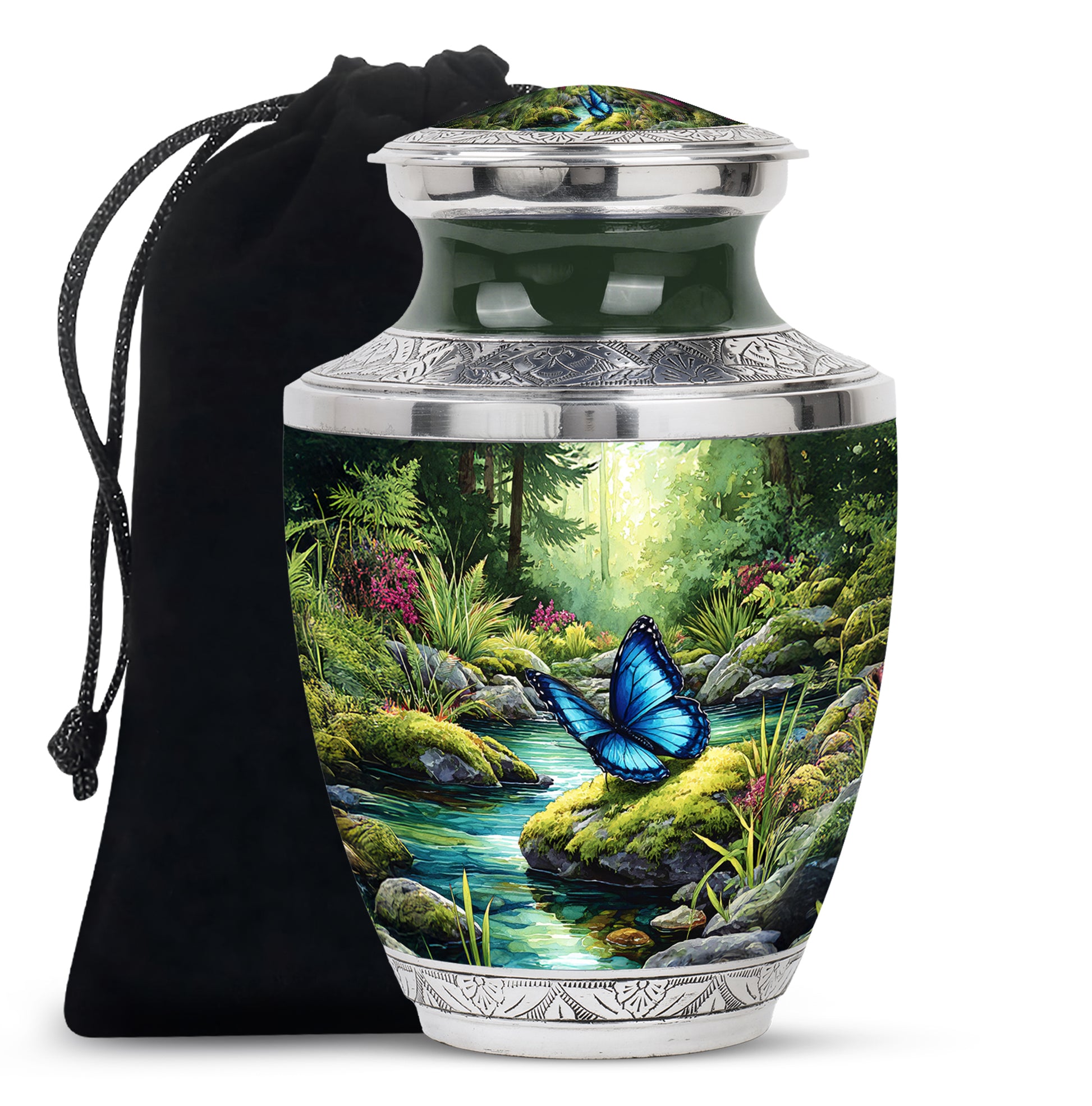 Blue Butterfly Theme Creamtion Urn - Beautiful Nature Theme Funeral Urn For Ashes