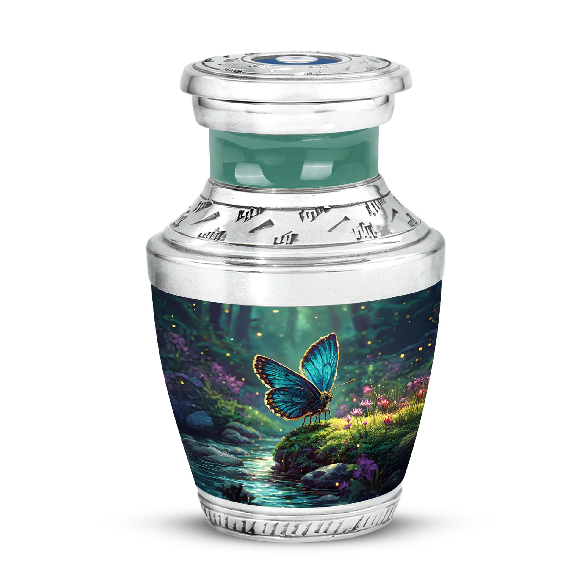 Teal Comforting Butterfly Memorial Urn for Ashes - 10-inch, 200 cu in - Yatskia
