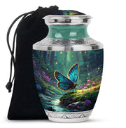 Ocean Teal Butterfly Cremation Urn side profile showing urn shape - contemporary butterfly design with modern artistic flair - full-size 10 inch 200 cubic inch adult cremation urn