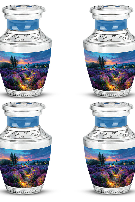 Cornflower Blue Butterfly Cremation Urn back view with polished surface - artistic butterfly interpretation with creative detail - 10 inch aluminum urn for cremated remains