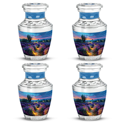 Cornflower Blue Butterfly Cremation Urn back view with polished surface - artistic butterfly interpretation with creative detail - 10 inch aluminum urn for cremated remains