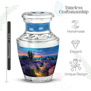 Misty Blue Butterfly Cremation Urn top-down view of secure threaded lid - contemporary butterfly design with modern artistic flair - mini keepsake memorial for portion of cremation ashes