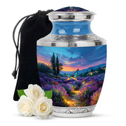 Celestial Blue Butterfly Cremation Urn side profile showing urn shape - contemporary butterfly design with modern artistic flair - full-size 10 inch 200 cubic inch adult cremation urn