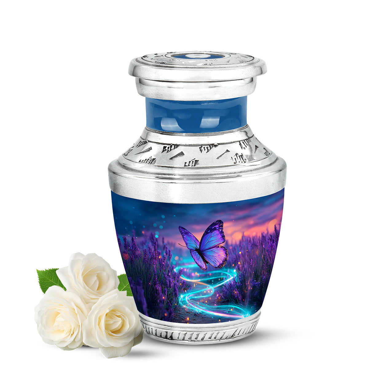 Personalized Blue Revered Butterfly Cremation Urns for Human Ashes - 10-inch, 200 cu in - Yatskia
